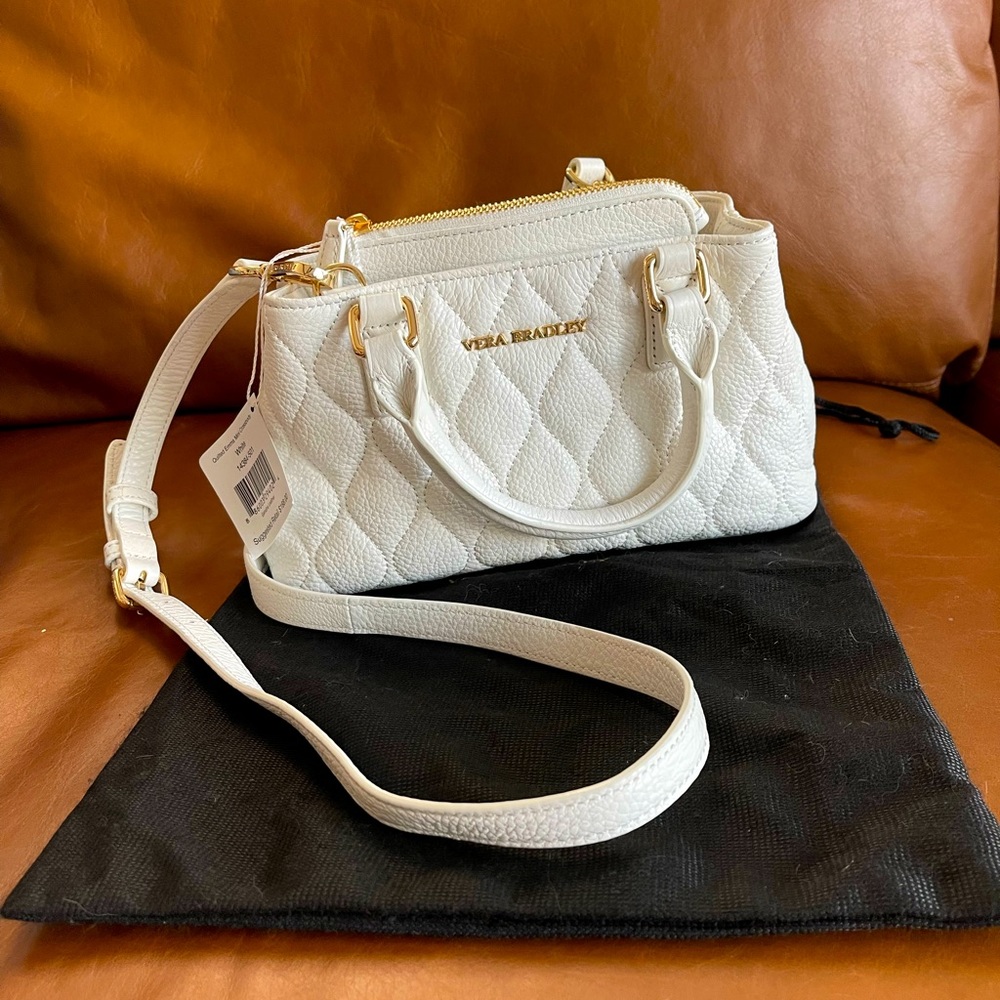 Vera Bradley Mini Emma Leather Crossbody White Pebble Leather